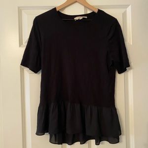 Loft mixed media light sweater with blouse peplum hem